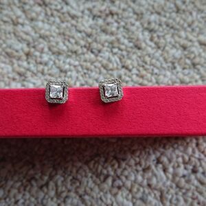 Man Made Diamond Simulant Stud Earring, Princess Cut